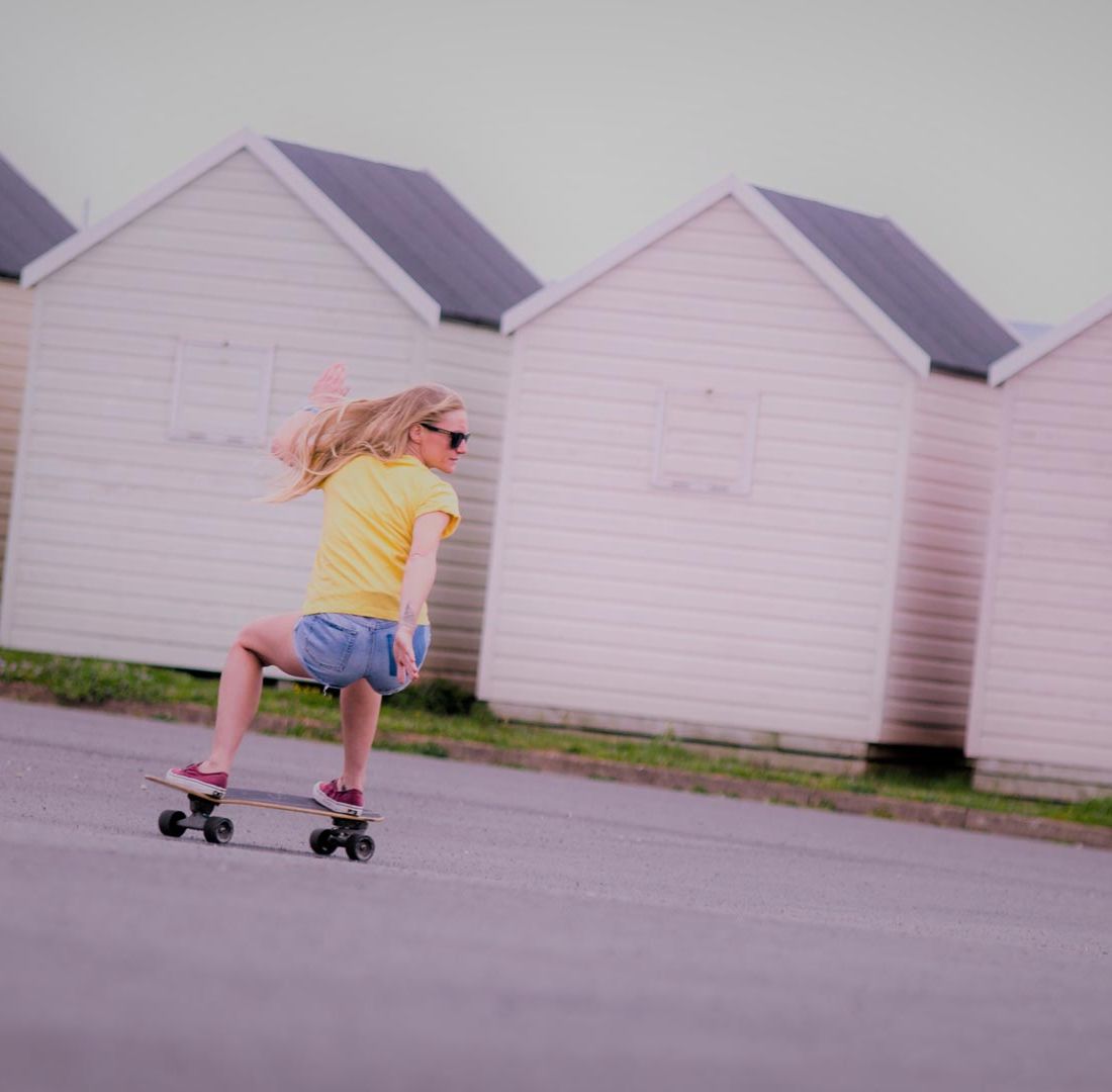 Stella Grace skilfully using a skateboard 