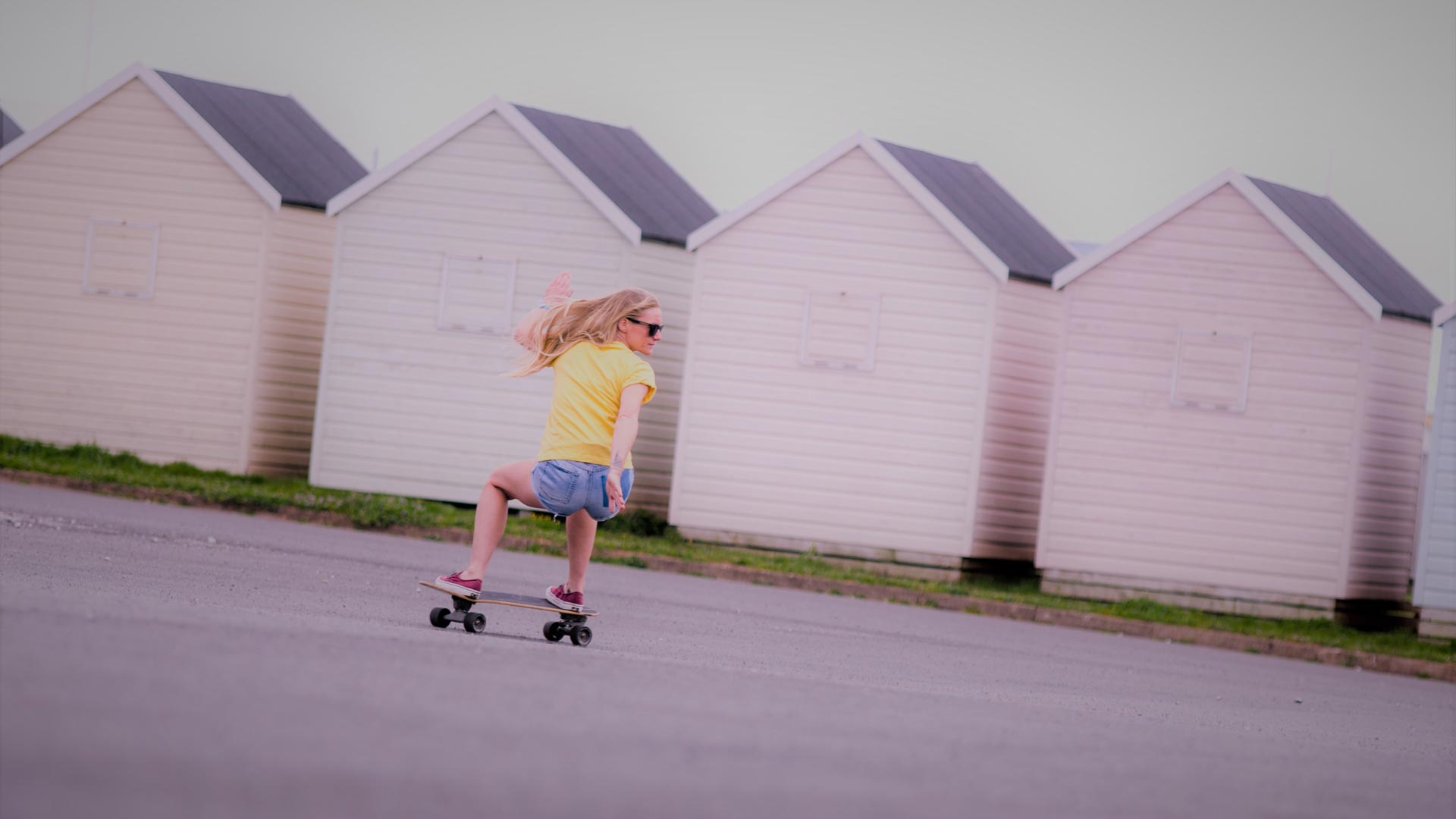 Stella Grace skilfully using a skateboard 