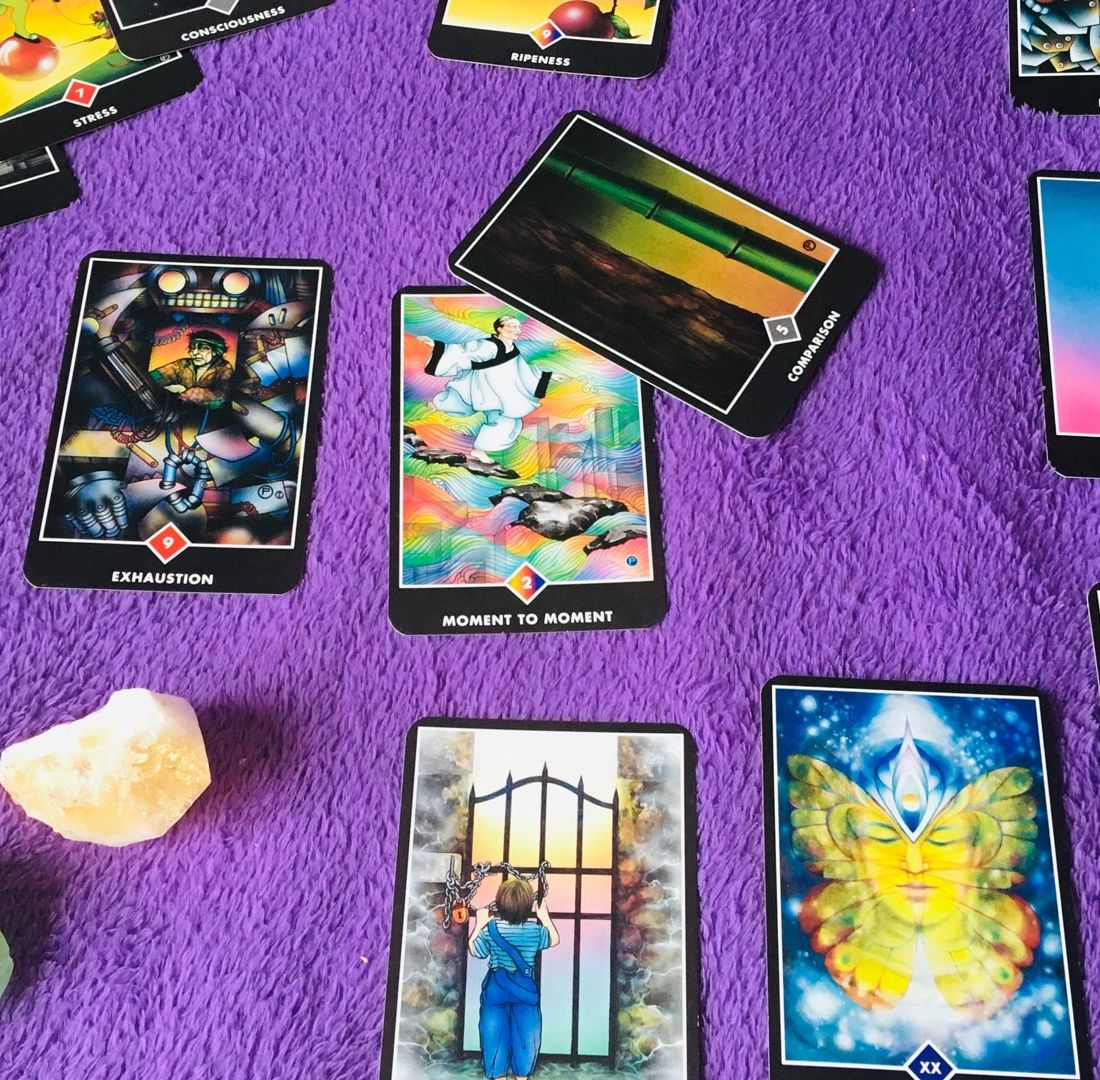 Tarot card reading cards laid out
